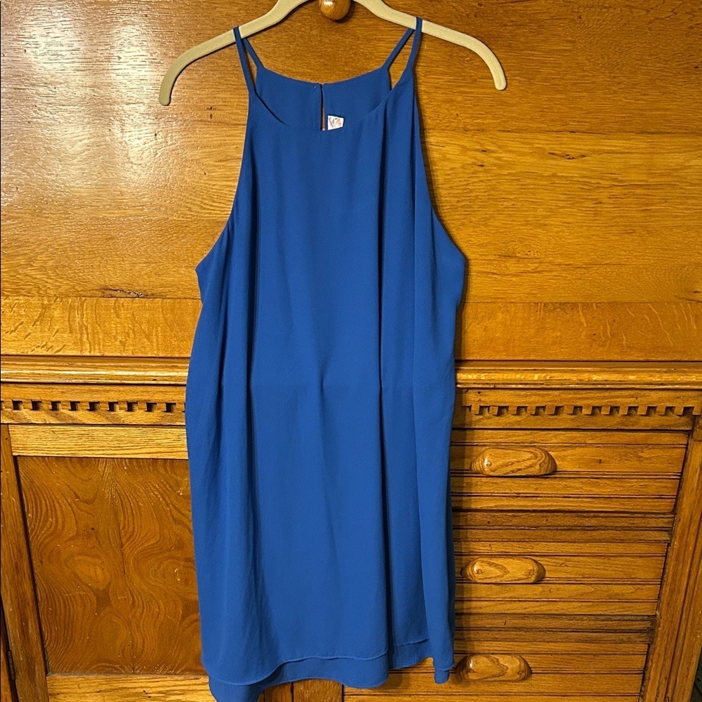 Pink Rose Boho Chic Blue Halter Neck Layered Shift Dress Business Casual NEW‎
